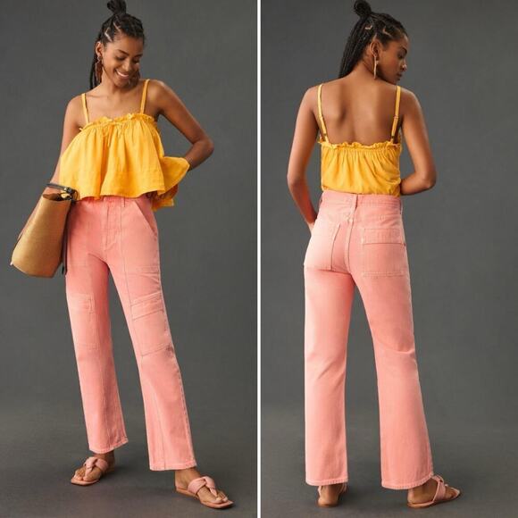 AGOLDE x Anthropologie Womens Sz 32 Cooper Cargo Jeans High-Rise Grapefruit NWT - Picture 1 of 11